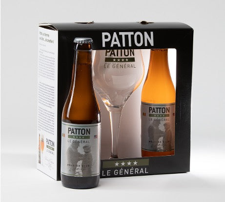 Box of 2 bottles (33 cl) + 1 Patton glass