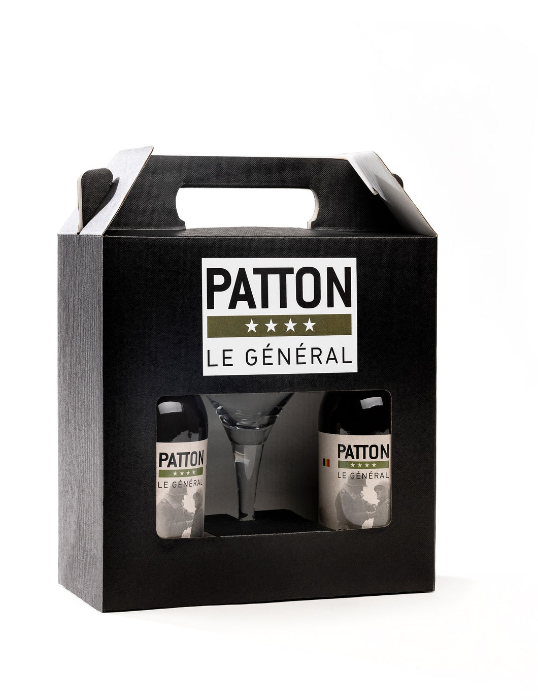 Box met 2 flessen (33 cl) + 1 Patton glas